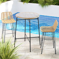 Gardeon 3-Piece Outdoor Bar Set Wicker Table Chairs Patio Bistro Furniture > Outdoor ODF-BA-TW-RATTAN-SET Online Furniture