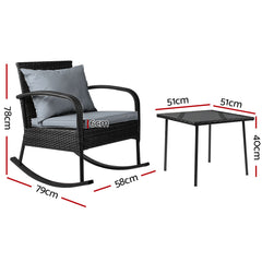 Gardeon 3 Piece Outdoor Chair Rocking Set - Black Furniture > Outdoor ODF-ROCK-E-SET-BK Online Furniture