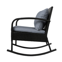 Gardeon 3 Piece Outdoor Chair Rocking Set - Black Furniture > Outdoor ODF-ROCK-E-SET-BK Online Furniture