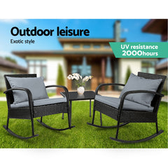 Gardeon 3 Piece Outdoor Chair Rocking Set - Black Furniture > Outdoor ODF-ROCK-E-SET-BK Online Furniture