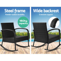 Gardeon 3 Piece Outdoor Chair Rocking Set - Black Furniture > Outdoor ODF-ROCK-E-SET-BK Online Furniture