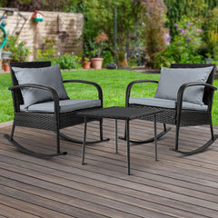 Gardeon 3 Piece Outdoor Chair Rocking Set - Black Furniture > Outdoor ODF-ROCK-E-SET-BK Online Furniture