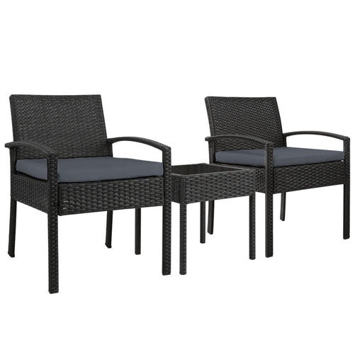 Gardeon 3-piece Outdoor Set - Black Furniture > Outdoor ODF-TEA-RATTAN-S-BK Online Furniture