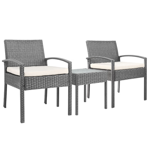 Gardeon 3-piece Outdoor Set - Grey Furniture > Outdoor ODF-TEA-RATTAN-S-GE Online Furniture