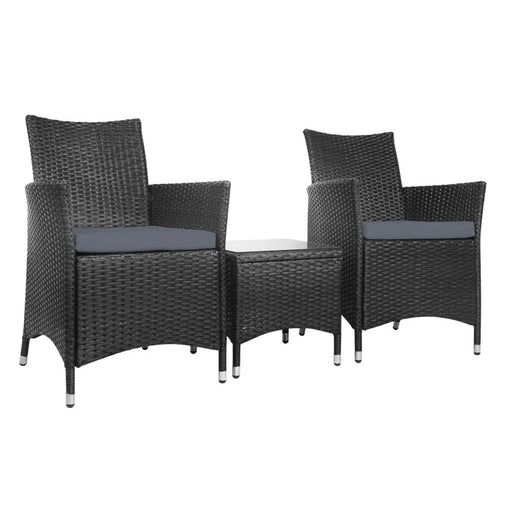 Gardeon 3 Piece Wicker Outdoor Furniture Set - Black Furniture > Outdoor ODF-BISTRO-RATTAN-BK Online Furniture