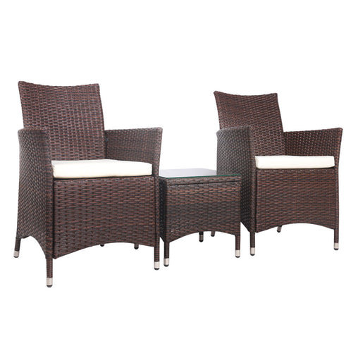 Gardeon 3 Piece Wicker Outdoor Furniture Set - Brown Furniture > Outdoor ODF-BISTRO-RATTAN-BR Online Furniture