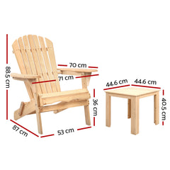 Gardeon 3 Piece Wooden Outdoor Beach Chair and Table Set Furniture > Outdoor FF-BEACH-SET-3NTL Online Furniture