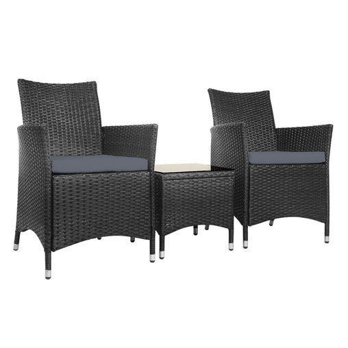 Gardeon 3pc Bistro Wicker Outdoor Furniture Set Black Furniture > Outdoor ODF-BISTRO-RATTAN-S-BK Online Furniture