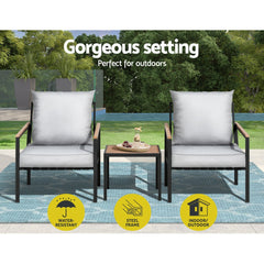 Gardeon 3PC Outdoor Furniture Bistro Set Lounge Setting Chairs Table Patio Black Furniture > Outdoor ODF-ST-PLW-3PCS-BK Online Furniture