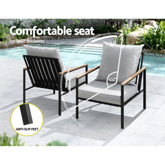 Gardeon 3PC Outdoor Furniture Bistro Set Lounge Setting Chairs Table Patio Black Furniture > Outdoor ODF-ST-PLW-3PCS-BK Online Furniture