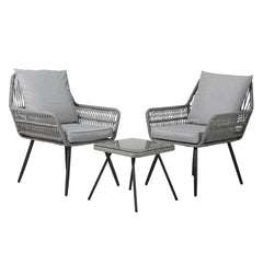 Gardeon 3PC Outdoor Furniture Bistro Set Lounge Setting Chairs Table Patio Grey Furniture > Outdoor ODF-ROPE-3PCS-GE Online Furniture