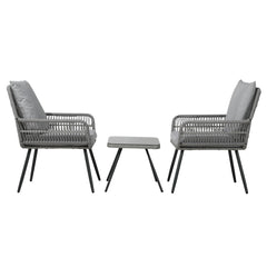 Gardeon 3PC Outdoor Furniture Bistro Set Lounge Setting Chairs Table Patio Grey Furniture > Outdoor ODF-ROPE-3PCS-GE Online Furniture