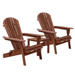 Gardeon 3PC Outdoor Setting Beach Chairs Table Wooden Adirondack Lounge Garden Furniture > Outdoor FF-BEACH-SET-3PC-NTLBR Online Furniture