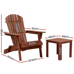 Gardeon 3PC Outdoor Setting Beach Chairs Table Wooden Adirondack Lounge Garden Furniture > Outdoor FF-BEACH-SET-3PC-NTLBR Online Furniture