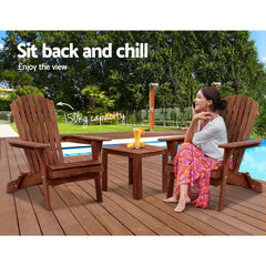 Gardeon 3PC Outdoor Setting Beach Chairs Table Wooden Adirondack Lounge Garden Furniture > Outdoor FF-BEACH-SET-3PC-NTLBR Online Furniture