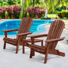 Gardeon 3PC Outdoor Setting Beach Chairs Table Wooden Adirondack Lounge Garden Furniture > Outdoor FF-BEACH-SET-3PC-NTLBR Online Furniture