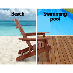 Gardeon 3PC Outdoor Setting Beach Chairs Table Wooden Adirondack Lounge Garden Furniture > Outdoor FF-BEACH-SET-3PC-NTLBR Online Furniture