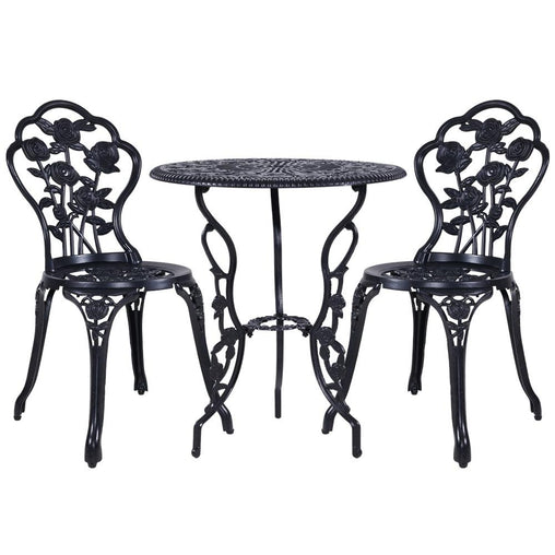 Gardeon 3PC Outdoor Setting Cast Aluminium Bistro Table Chair Patio Black - ozily