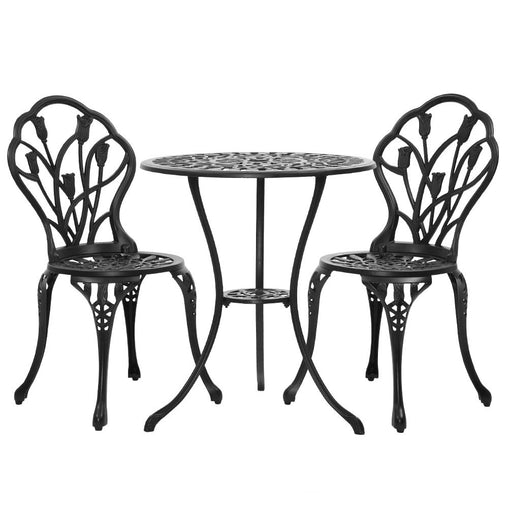 Gardeon 3PC Outdoor Setting Cast Aluminium Bistro Table Chair Patio Black Furniture > Outdoor GB-CALU-3PC-XG1018-BK Online Furniture