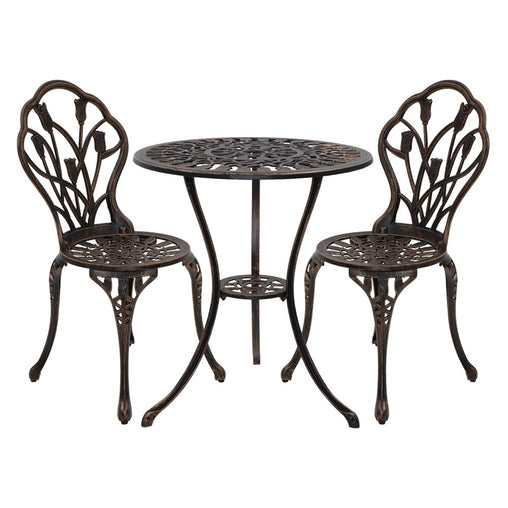 Gardeon 3PC Outdoor Setting Cast Aluminium Bistro Table Chair Patio Bronze Furniture > Outdoor GB-CALU-3PC-XG1018-BZ Online Furniture