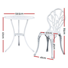 Gardeon 3PC Outdoor Setting Cast Aluminium Bistro Table Chair Patio White Furniture > Outdoor GB-CALU-3PC-XG1018-WH Online Furniture