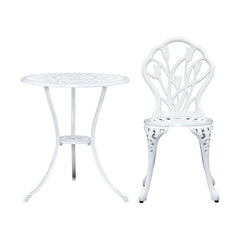 Gardeon 3PC Outdoor Setting Cast Aluminium Bistro Table Chair Patio White Furniture > Outdoor GB-CALU-3PC-XG1018-WH Online Furniture