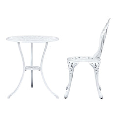 Gardeon 3PC Outdoor Setting Cast Aluminium Bistro Table Chair Patio White Furniture > Outdoor GB-CALU-3PC-XG1018-WH Online Furniture