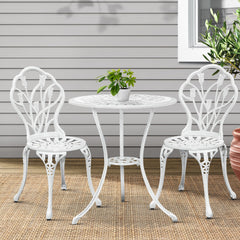 Gardeon 3PC Outdoor Setting Cast Aluminium Bistro Table Chair Patio White Furniture > Outdoor GB-CALU-3PC-XG1018-WH Online Furniture