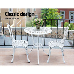 Gardeon 3PC Outdoor Setting Cast Aluminium Bistro Table Chair Patio White Furniture > Outdoor GB-CALU-3PC-XG1018-WH Online Furniture