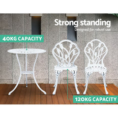 Gardeon 3PC Outdoor Setting Cast Aluminium Bistro Table Chair Patio White Furniture > Outdoor GB-CALU-3PC-XG1018-WH Online Furniture