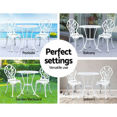 Gardeon 3PC Outdoor Setting Cast Aluminium Bistro Table Chair Patio White Furniture > Outdoor GB-CALU-3PC-XG1018-WH Online Furniture