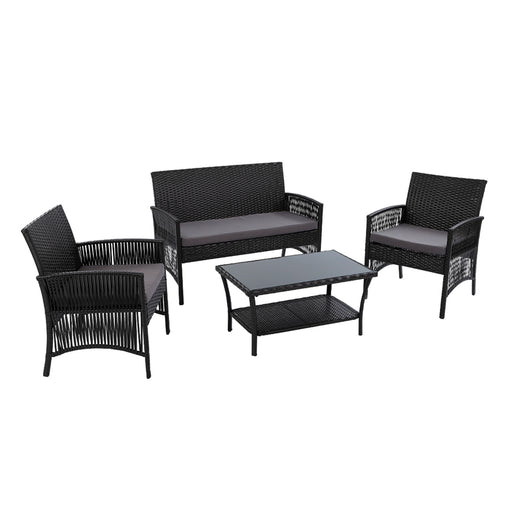 Gardeon 4 PCS Outdoor Furniture Lounge Setting Wicker Dining Set Black Furniture > Outdoor ODF-RATTAN-HARP-BK-AB Online Furniture