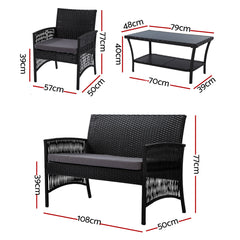 Gardeon 4 PCS Outdoor Furniture Lounge Setting Wicker Dining Set Black Furniture > Outdoor ODF-RATTAN-HARP-BK-AB Online Furniture