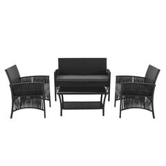 Gardeon 4 PCS Outdoor Furniture Lounge Setting Wicker Dining Set Black Furniture > Outdoor ODF-RATTAN-HARP-BK-AB Online Furniture