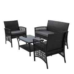 Gardeon 4 PCS Outdoor Furniture Lounge Setting Wicker Dining Set Black Furniture > Outdoor ODF-RATTAN-HARP-BK-AB Online Furniture