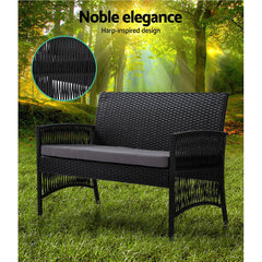 Gardeon 4 PCS Outdoor Furniture Lounge Setting Wicker Dining Set Black Furniture > Outdoor ODF-RATTAN-HARP-BK-AB Online Furniture