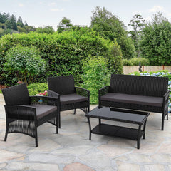 Gardeon 4 PCS Outdoor Furniture Lounge Setting Wicker Dining Set Black Furniture > Outdoor ODF-RATTAN-HARP-BK-AB Online Furniture