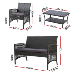 Gardeon 4 PCS Outdoor Furniture Lounge Setting Wicker Dining Set Grey Furniture > Outdoor ODF-RATTAN-HARP-GE-AB Online Furniture