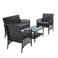 Gardeon 4 PCS Outdoor Furniture Lounge Setting Wicker Dining Set Grey Furniture > Outdoor ODF-RATTAN-HARP-GE-AB Online Furniture