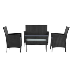 Gardeon 4-piece Outdoor Lounge Setting Wicker Patio Furniture Dining Set Grey Furniture > Outdoor ODF-PATIO-17007-GR-AB Online Furniture