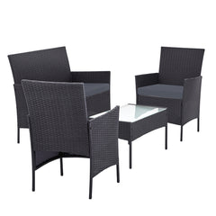 Gardeon 4-piece Outdoor Lounge Setting Wicker Patio Furniture Dining Set Grey Furniture > Outdoor ODF-PATIO-17007-GR-AB Online Furniture