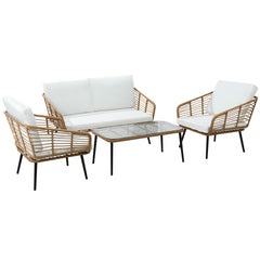 Gardeon 4-Piece Outdoor Sofa Set Rattan Lounge Setting Table Chairs Furniture > Outdoor ODF-ROUNDRAT-4PCS-NT Online Furniture