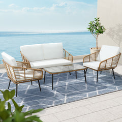 Gardeon 4-Piece Outdoor Sofa Set Rattan Lounge Setting Table Chairs Furniture > Outdoor ODF-ROUNDRAT-4PCS-NT Online Furniture