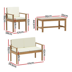 Gardeon 4-Piece Outdoor Sofa Set Wooden Couch Lounge Setting Furniture > Outdoor FF-B-SOFA-BR-AB Online Furniture