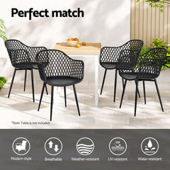 Gardeon 4PC Outdoor Dining Chairs PP Lounge Chair Patio Furniture Garden Black Furniture > Outdoor ODF-CHAIR-PP130-BK-4X Online Furniture