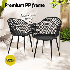 Gardeon 4PC Outdoor Dining Chairs PP Lounge Chair Patio Furniture Garden Black Furniture > Outdoor ODF-CHAIR-PP130-BK-4X Online Furniture