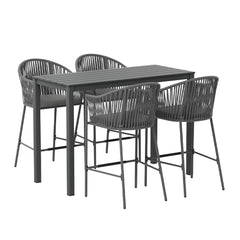 Gardeon 5-Piece Outdoor Bar Set Dining Table Rope Chair Patio Bistro Set Furniture > Outdoor ODF-BARSET-ROPE-5SET-AB Online Furniture