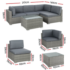 Gardeon 5-Piece Outdoor Furniture Sofa Set Wicker Lounge Setting Table Chairs Furniture > Outdoor ODF-SOFA-5PCS-HJ-GE-AB Online Furniture