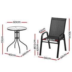 Gardeon 5PC Bistro Set Outdoor Table and Chairs Stackable Outdoor Furniture Black Furniture > Outdoor FF-STA-AL80-BK-4CH Online Furniture