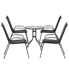 Gardeon 5PC Bistro Set Outdoor Table and Chairs Stackable Outdoor Furniture Black Furniture > Outdoor FF-STA-AL80-BK-4CH Online Furniture